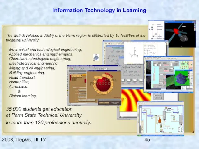 2008, Пермь, ПГТУ Information Technology in Learning The well-developed industry of the