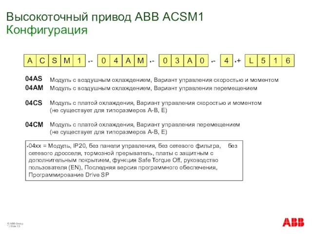 © ABB Group * | Slide Высокоточный привод АВВ ACSM1 Конфигурация 04xx