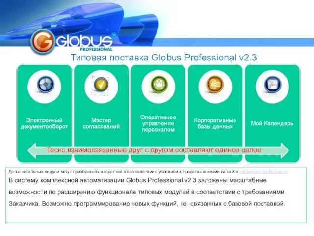 Типовая поставка Globus Professional v2.3 Дополнительные модули могут приобретаться отдельно в соответствии