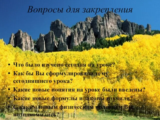 Вопросы для закрепления Что было изучено сегодня на уроке? Как бы Вы