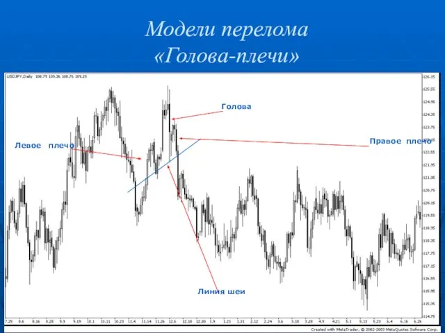 Модели перелома «Голова-плечи» Левое плечо Голова Линия шеи Правое плечо