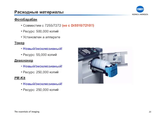 Расходные материалы Фотобарабан Совместим с 7255/7272 (не с Di5510/7210!!) Ресурс: 500,000 копий