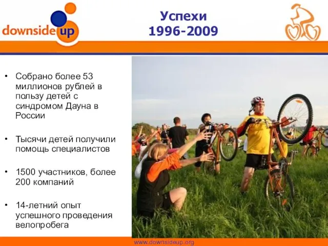 Успехи 1996-2009 Собрано более 53 миллионов рублей в пользу детей с синдромом