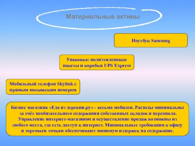 Материальные активы Упаковка: полиэтиленовые пакеты и коробки UPS Express Бизнес магазина «Еда