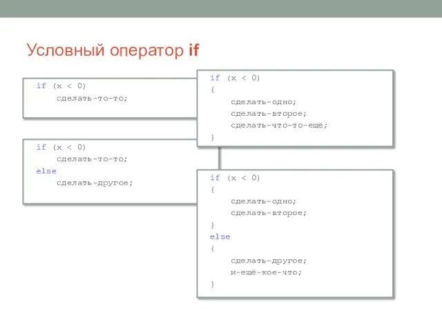 Условный оператор if if (x сделать-то-то; if (x сделать-то-то; else сделать-другое; if