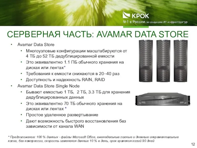 Avamar Data Store Многоузловые конфигурации масштабируются от 4 ТБ до 52 ТБ