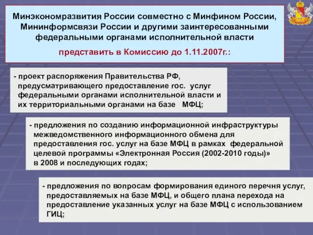 Минэкономразвития России совместно с Минфином России, Мининформсвязи России и другими заинтересованными федеральными