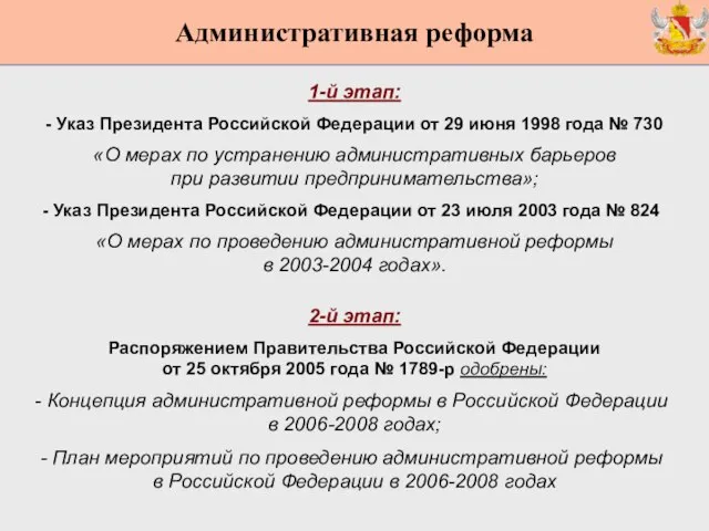 1-й этап: - Указ Президента Российской Федерации от 29 июня 1998 года