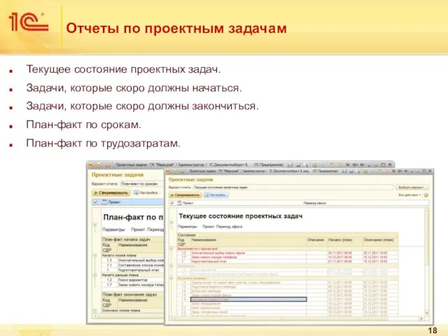 Отчеты по проектным задачам Текущее состояние проектных задач. Задачи, которые скоро должны