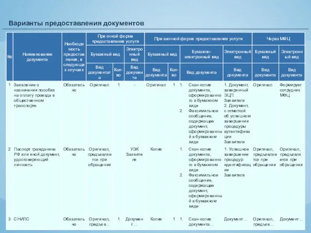 Варианты предоставления документов