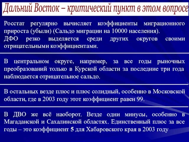 Росстат регулярно вычисляет коэффициенты миграционного прироста (убыли) (Сальдо миграции на 10000 населения).