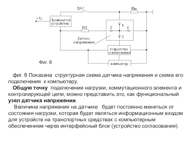 Фиг. 8 фиг. 8 Показана структурная схема датчика напряжения и схема его