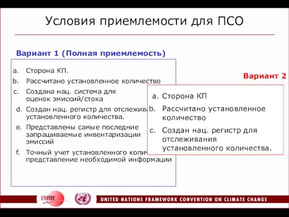 Условия приемлемости для ПСО Сторона КП. Рассчитано установленное количество Создана нац. система