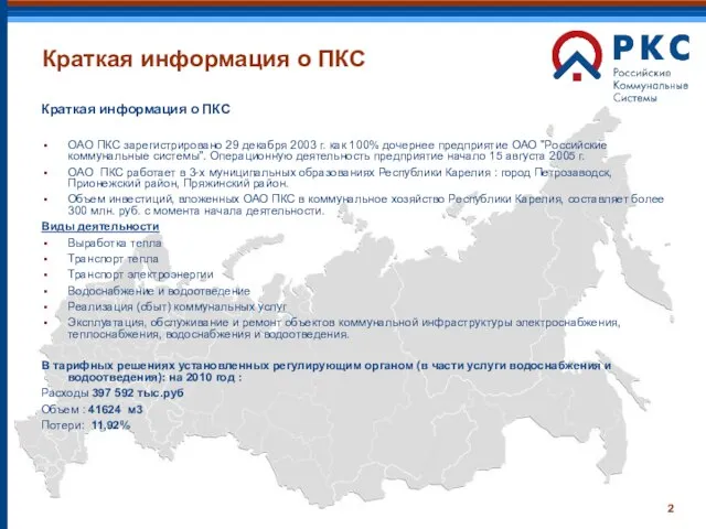 Краткая информация о ПКС Краткая информация о ПКС ОАО ПКС зарегистрировано 29