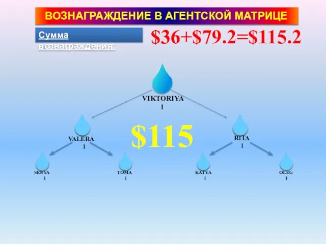 ВОЗНАГРАЖДЕНИЕ В СТАРТОВОЙ МАТРИЦЕ ВОЗНАГРАЖДЕНИЕ В АГЕНТСКОЙ МАТРИЦЕ Сумма вознаграждения: $36 SENYA