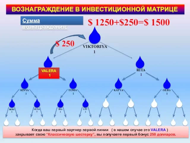 $ 250 Сумма вознаграждения: $ 1250+$250=$ 1500 BOBI 1 OLYA 1 IRA