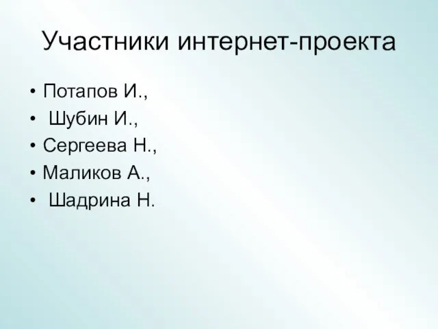 Участники интернет-проекта Потапов И., Шубин И., Сергеева Н., Маликов А., Шадрина Н.