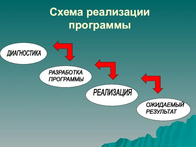 Схема реализации программы ДИАГНОСТИКА РАЗРАБОТКА ПРОГРАММЫ РЕАЛИЗАЦИЯ ОЖИДАЕМЫЙ РЕЗУЛЬТАТ