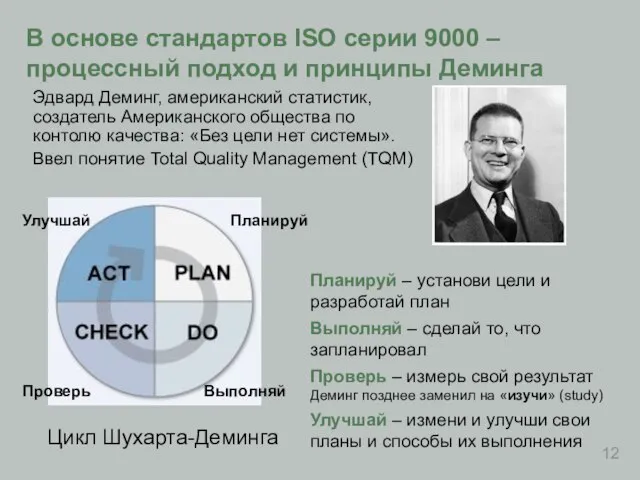 В основе стандартов ISO серии 9000 – процессный подход и принципы Деминга