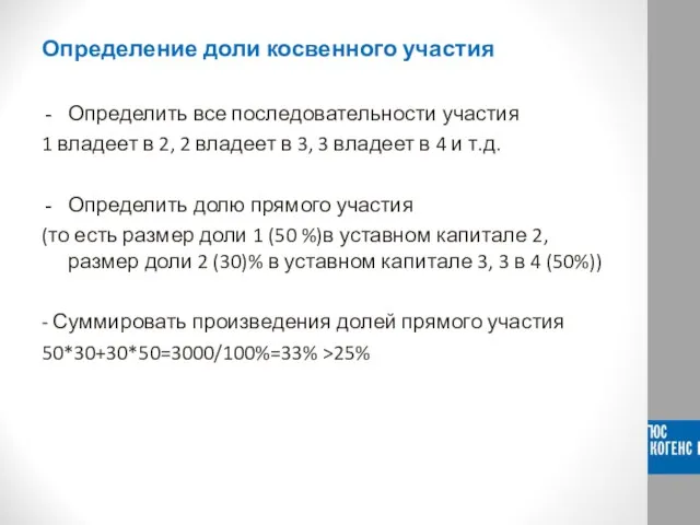 Определение доли косвенного участия Определить все последовательности участия 1 владеет в 2,