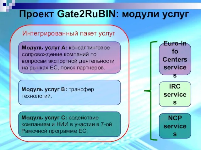 Проект Gate2RuBIN: модули услуг