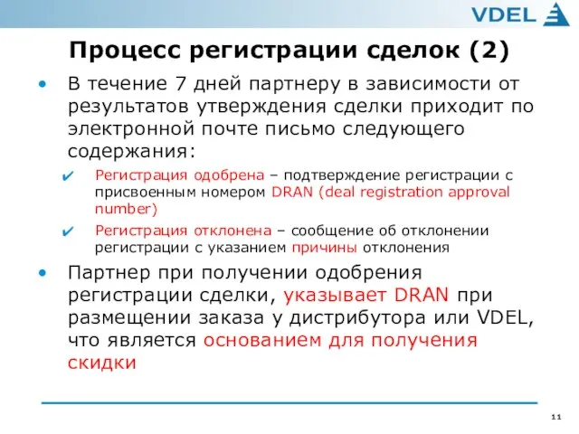 Процесс регистрации сделок (2) В течение 7 дней партнеру в зависимости от