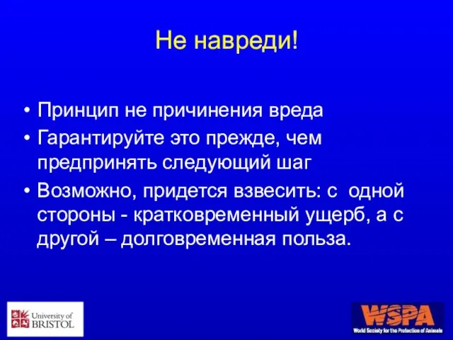 Не навреди! Принцип не причинения вреда Гарантируйте это прежде, чем предпринять следующий