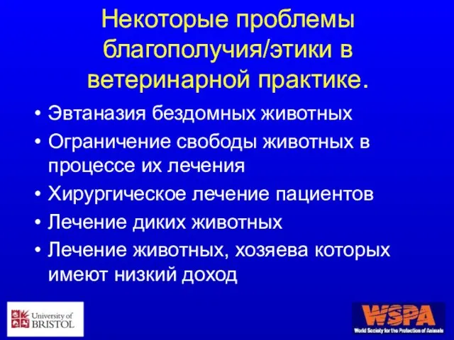 Некоторые проблемы благополучия/этики в ветеринарной практике. Эвтаназия бездомных животных Ограничение свободы животных