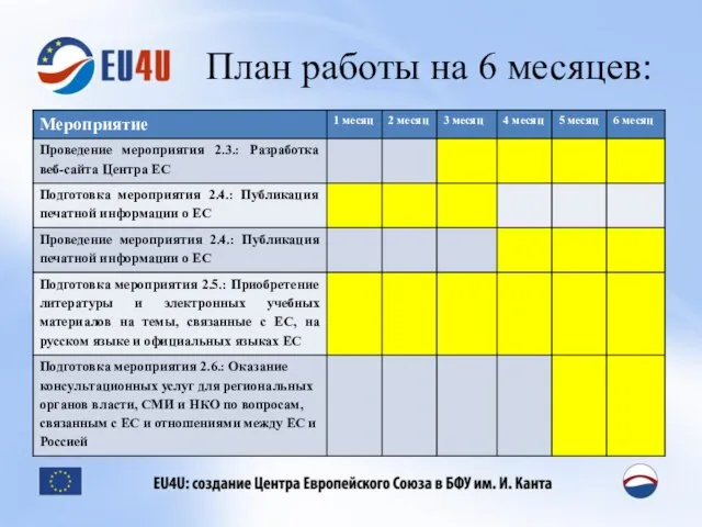 План работы на 6 месяцев: