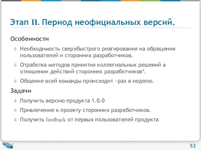 Этап II. Период неофициальных версий. Особенности Необходимость сверхбыстрого реагирования на обращения пользователей