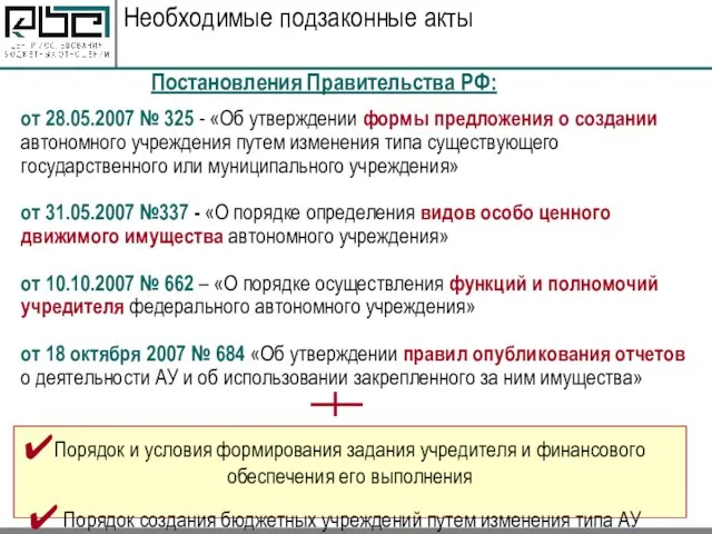 Необходимые подзаконные акты от 28.05.2007 № 325 - «Об утверждении формы предложения