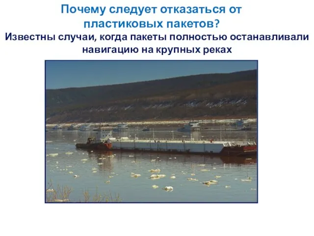 Известны случаи, когда пакеты полностью останавливали навигацию на крупных реках Почему следует отказаться от пластиковых пакетов?