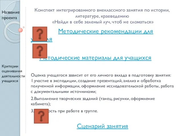 Конспект интегрированного внеклассного занятия по истории, литературе, краеведению «Найди в себе зеленый