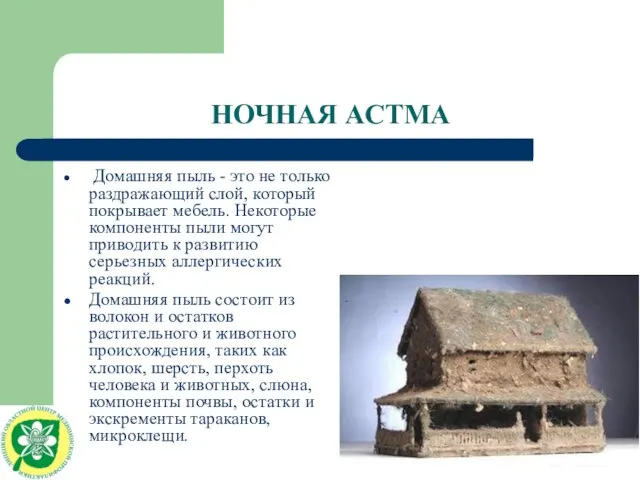 НОЧНАЯ АСТМА Домашняя пыль - это не только раздражающий слой, который покрывает