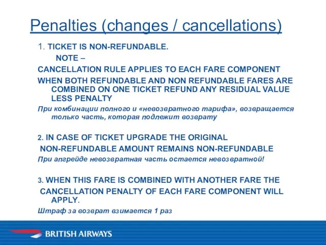1. TICKET IS NON-REFUNDABLE. NOTE – CANCELLATION RULE APPLIES TO EACH FARE