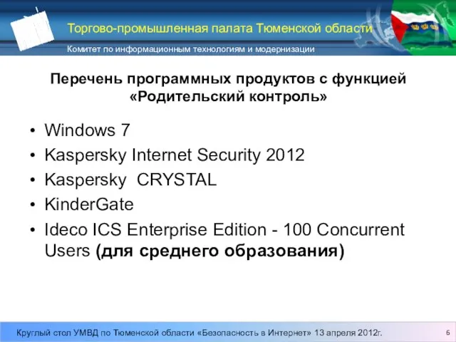 Перечень программных продуктов с функцией «Родительский контроль» Windows 7 Kaspersky Internet Security