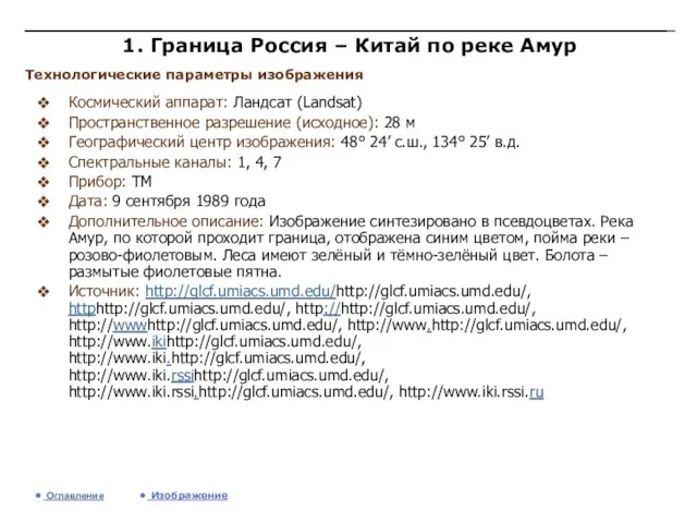 1. Граница Россия – Китай по реке Амур Космический аппарат: Ландсат (Landsat)