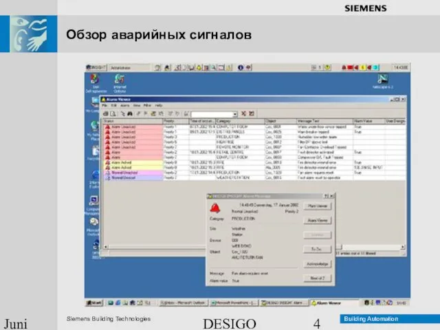 DESIGO INSIGHT Übersicht Juni 2003 Обзор аварийных сигналов