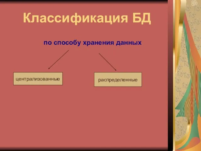 Классификация БД по способу хранения данных централизованные распределенные