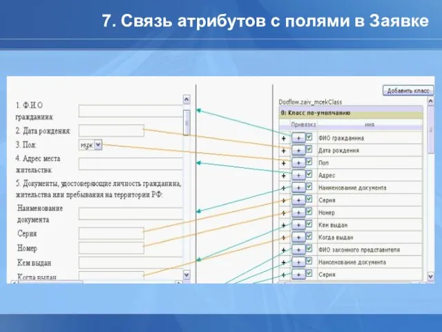 7. Связь атрибутов с полями в Заявке