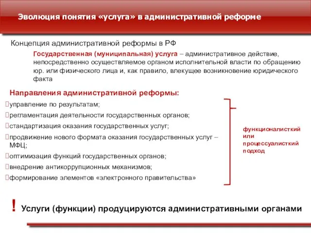 Эволюция понятия «услуга» в административной реформе Концепция административной реформы в РФ Государственная