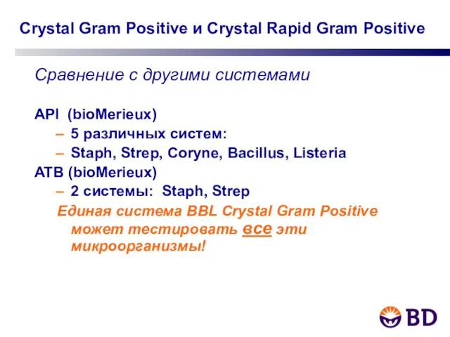 Crystal Gram Positive и Crystal Rapid Gram Positive Сравнение с другими системами