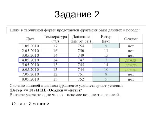 Задание 2 Ответ: 2 записи