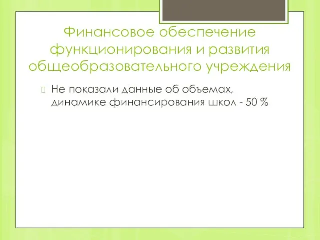 Финансовое обеспечение функционирования и развития общеобразовательного учреждения Не показали данные об объемах,