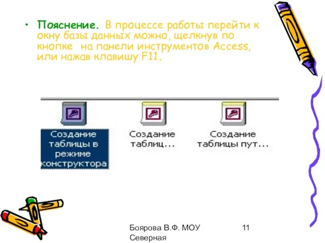 Боярова В.Ф. МОУ Северная общеобразовательная школа Пояснение. В процессе работы перейти к