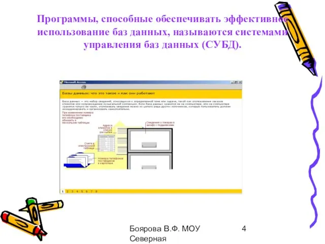 Боярова В.Ф. МОУ Северная общеобразовательная школа Программы, способные обеспечивать эффективное использование баз