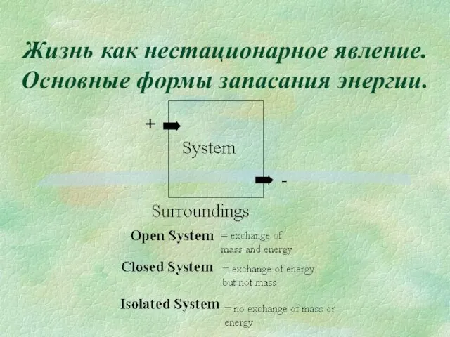 Жизнь как нестационарное явление. Основные формы запасания энергии.