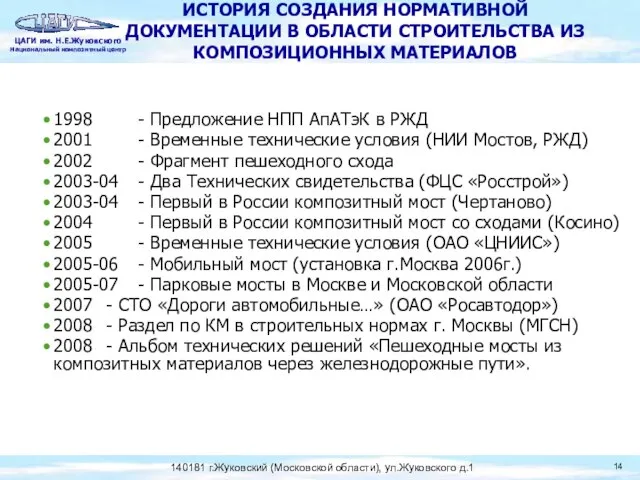 ИСТОРИЯ СОЗДАНИЯ НОРМАТИВНОЙ ДОКУМЕНТАЦИИ В ОБЛАСТИ СТРОИТЕЛЬСТВА ИЗ КОМПОЗИЦИОННЫХ МАТЕРИАЛОВ 1998 -