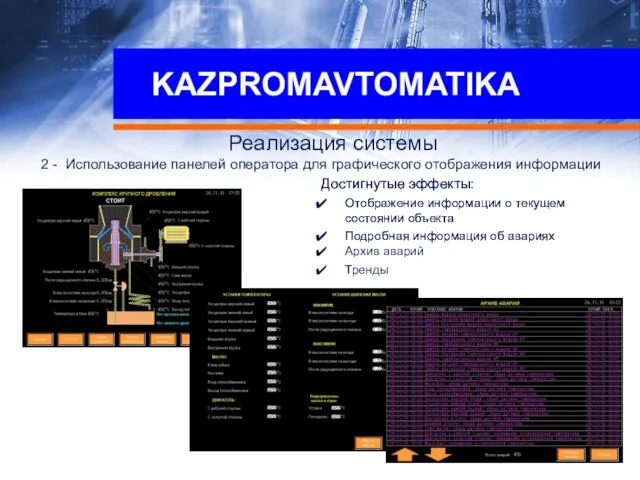 KAZPROMAVTOMATIKA Реализация системы 2 - Использование панелей оператора для графического отображения информации