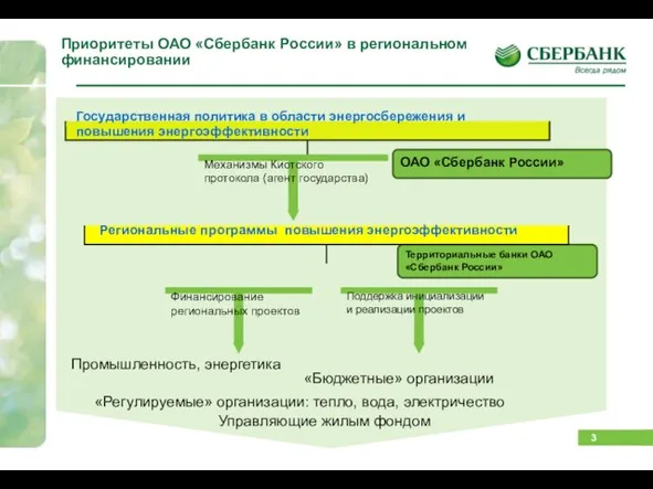 Приоритеты ОАО «Сбербанк России» в региональном финансировании Государственная политика в области энергосбережения